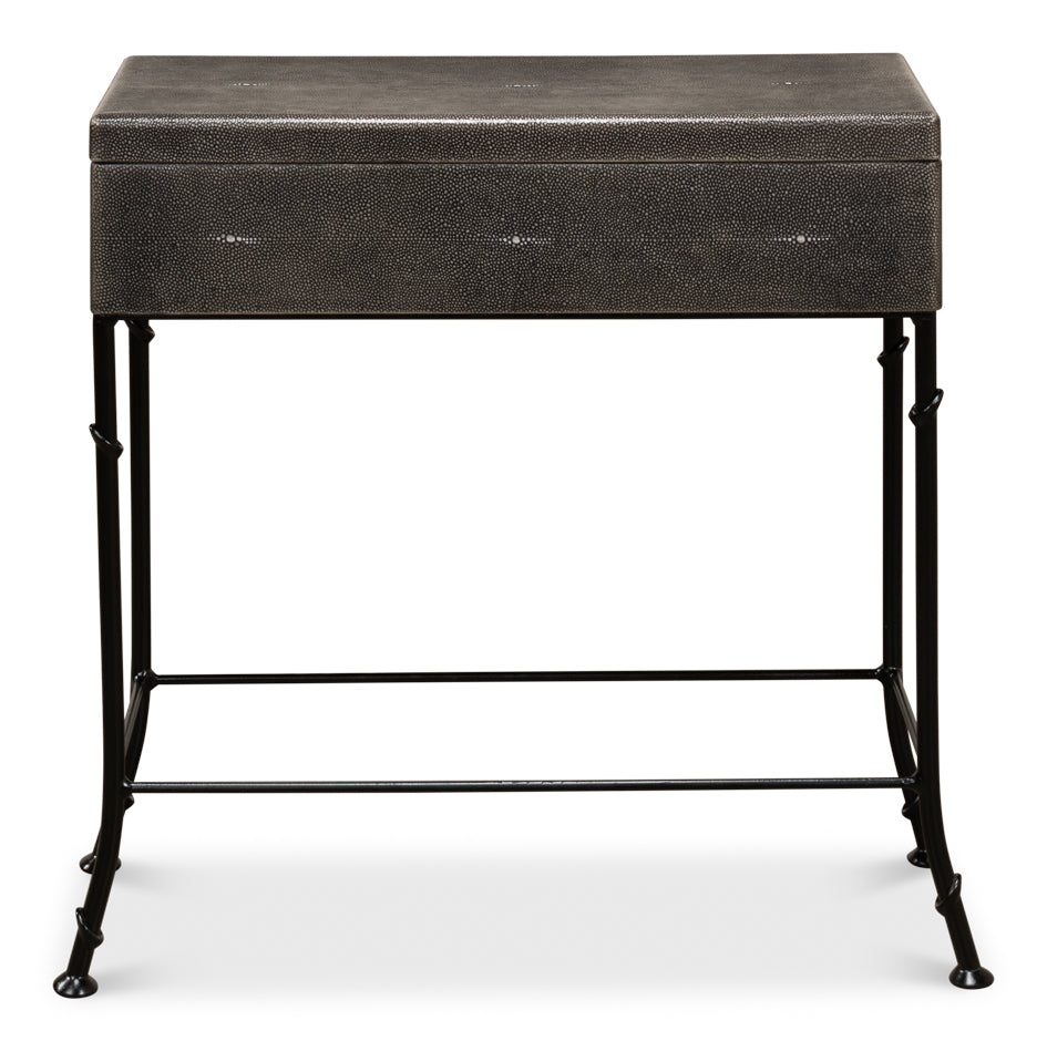 Grey Leather Shagreen Box On Stand - Chapin Furniture