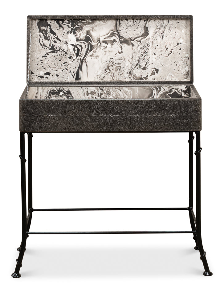Grey Leather Shagreen Box On Stand - Chapin Furniture