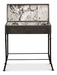 Grey Leather Shagreen Box On Stand - Chapin Furniture