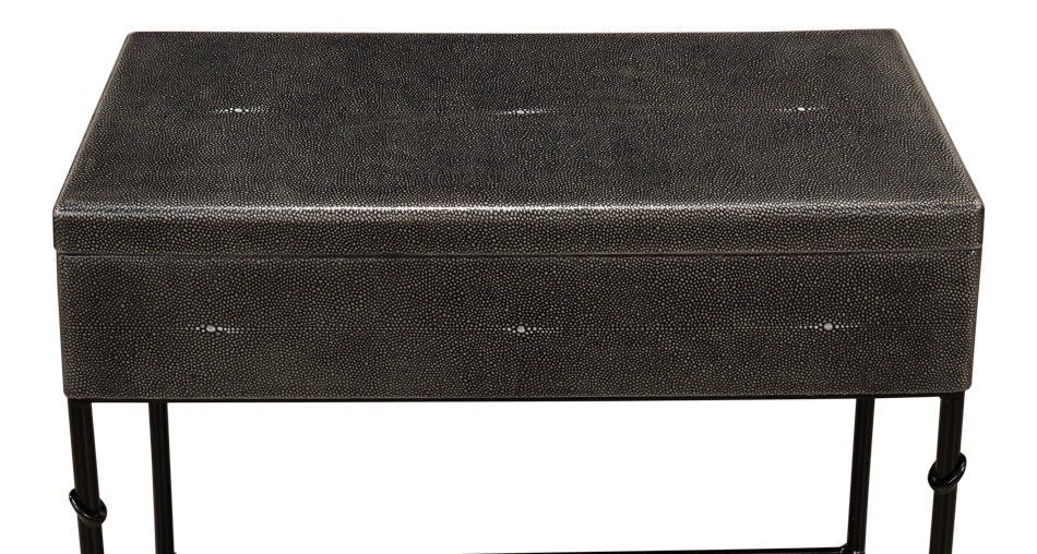 Grey Leather Shagreen Box On Stand - Chapin Furniture