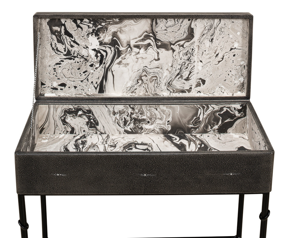 Grey Leather Shagreen Box On Stand - Chapin Furniture