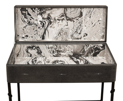 Grey Leather Shagreen Box On Stand - Chapin Furniture