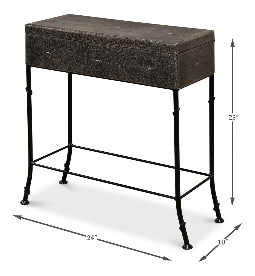 Grey Leather Shagreen Box On Stand - Chapin Furniture