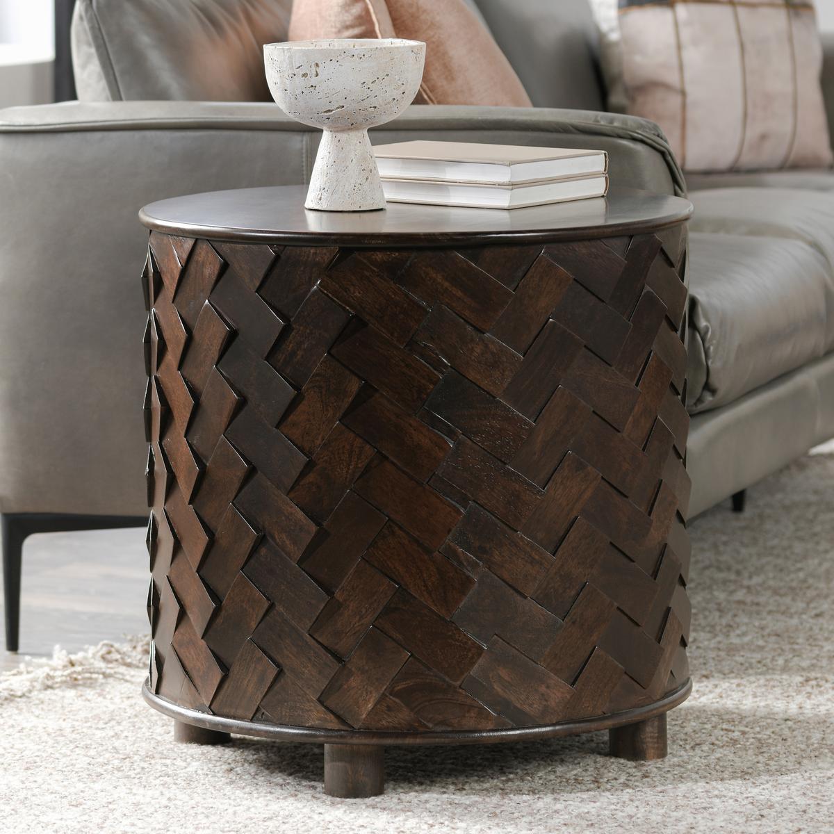 Shira Mango Wood 24" Round End Table Kona Brown - Chapin Furniture