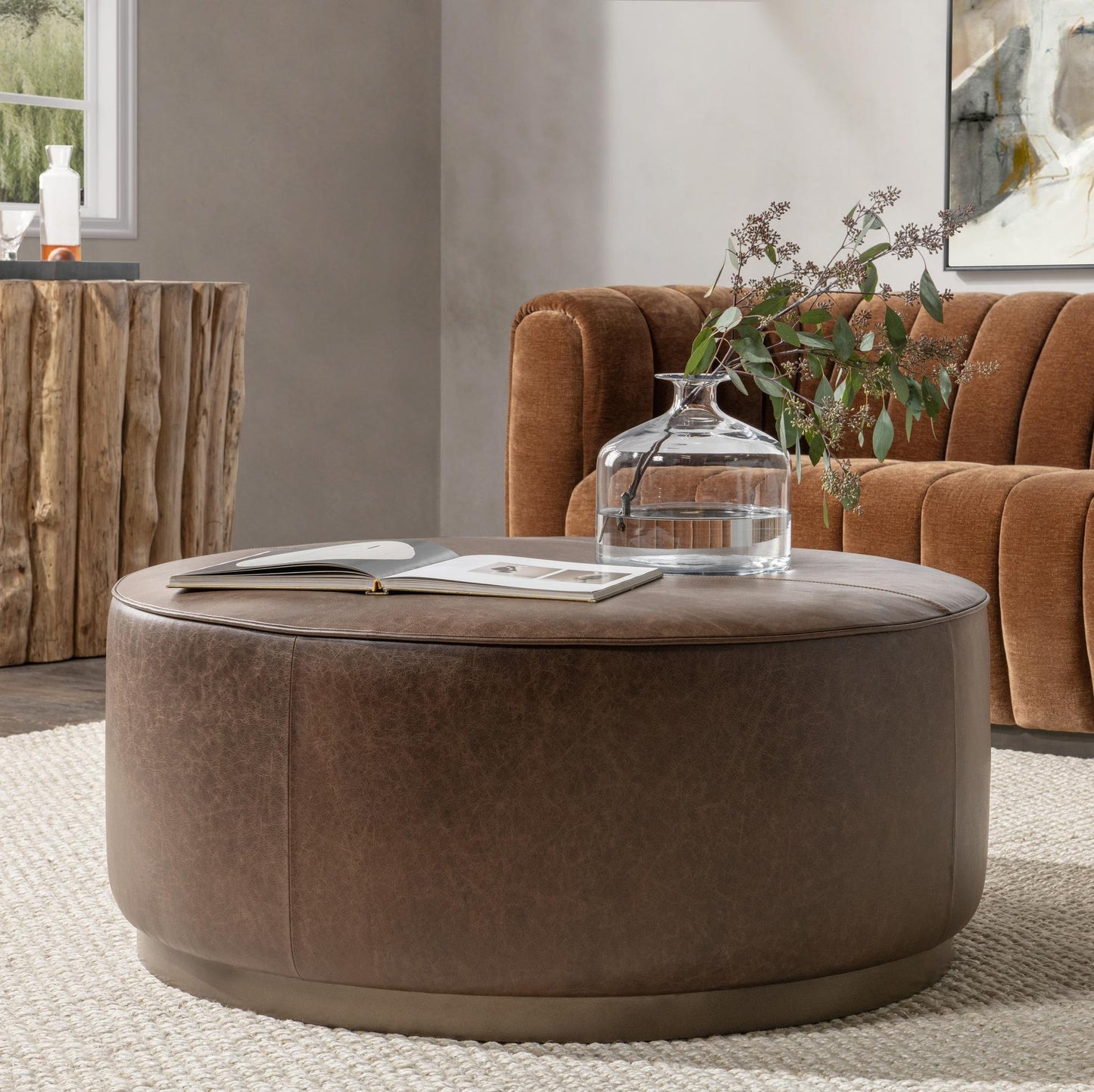 Clair Leather Round Coffee Table - Chapin Furniture