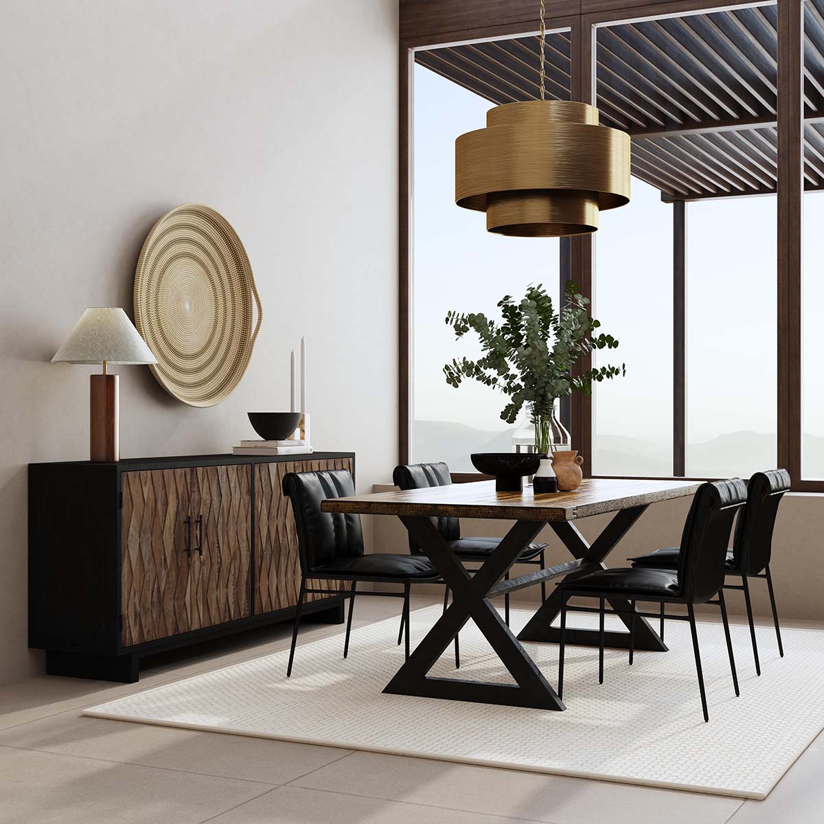 Anton Oak Wood 4 Door Cabinet- Black - Chapin Furniture