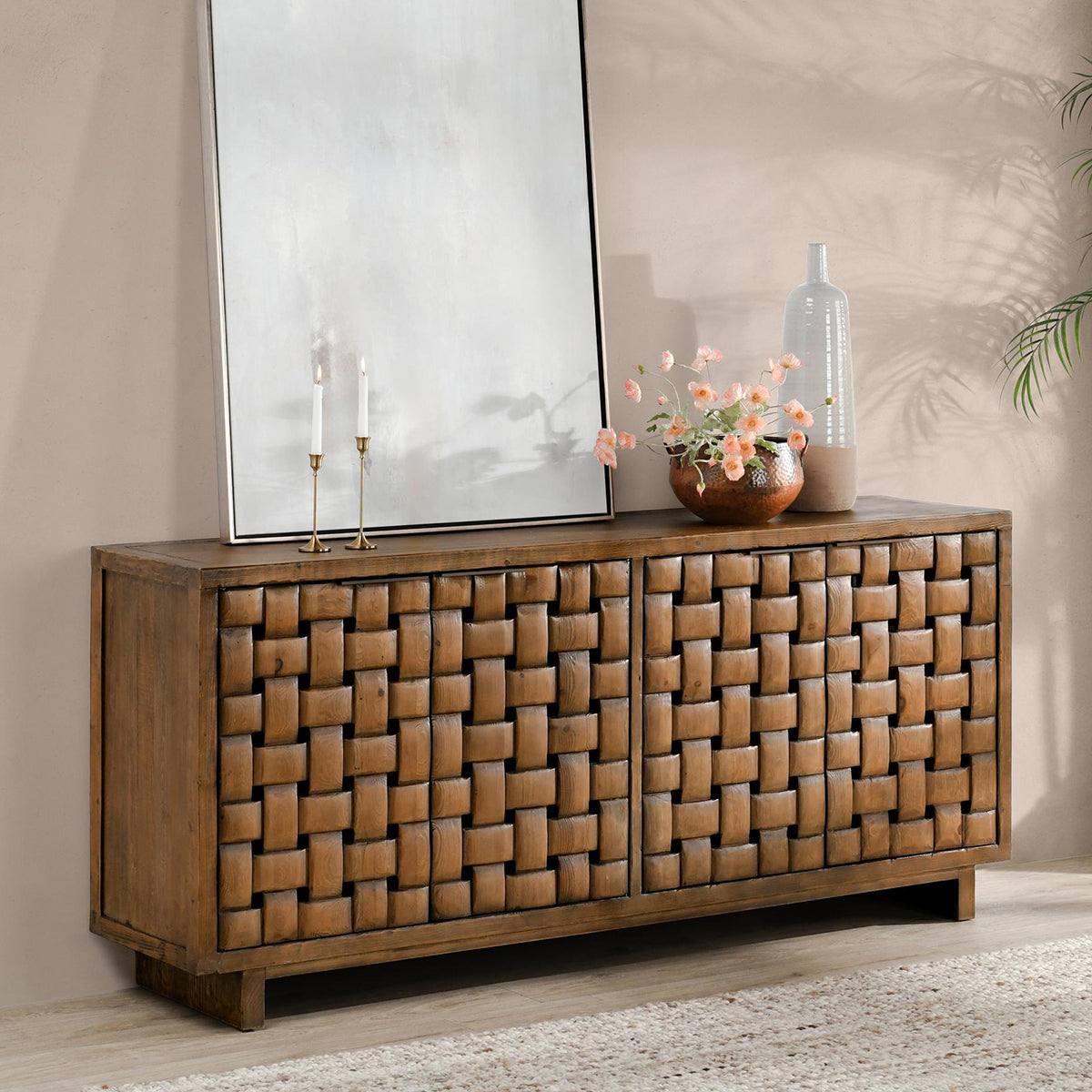 Bast Pine Wood 4Dr Cabinet - Mission Brown - Chapin Furniture