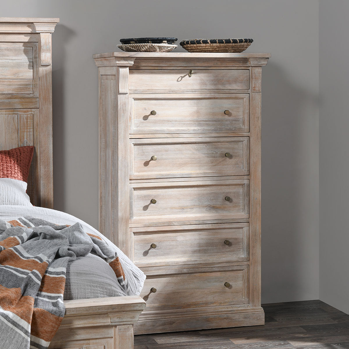 Adelaide 6 Drawer Wood Chest- White Wash - Chapin Furniture