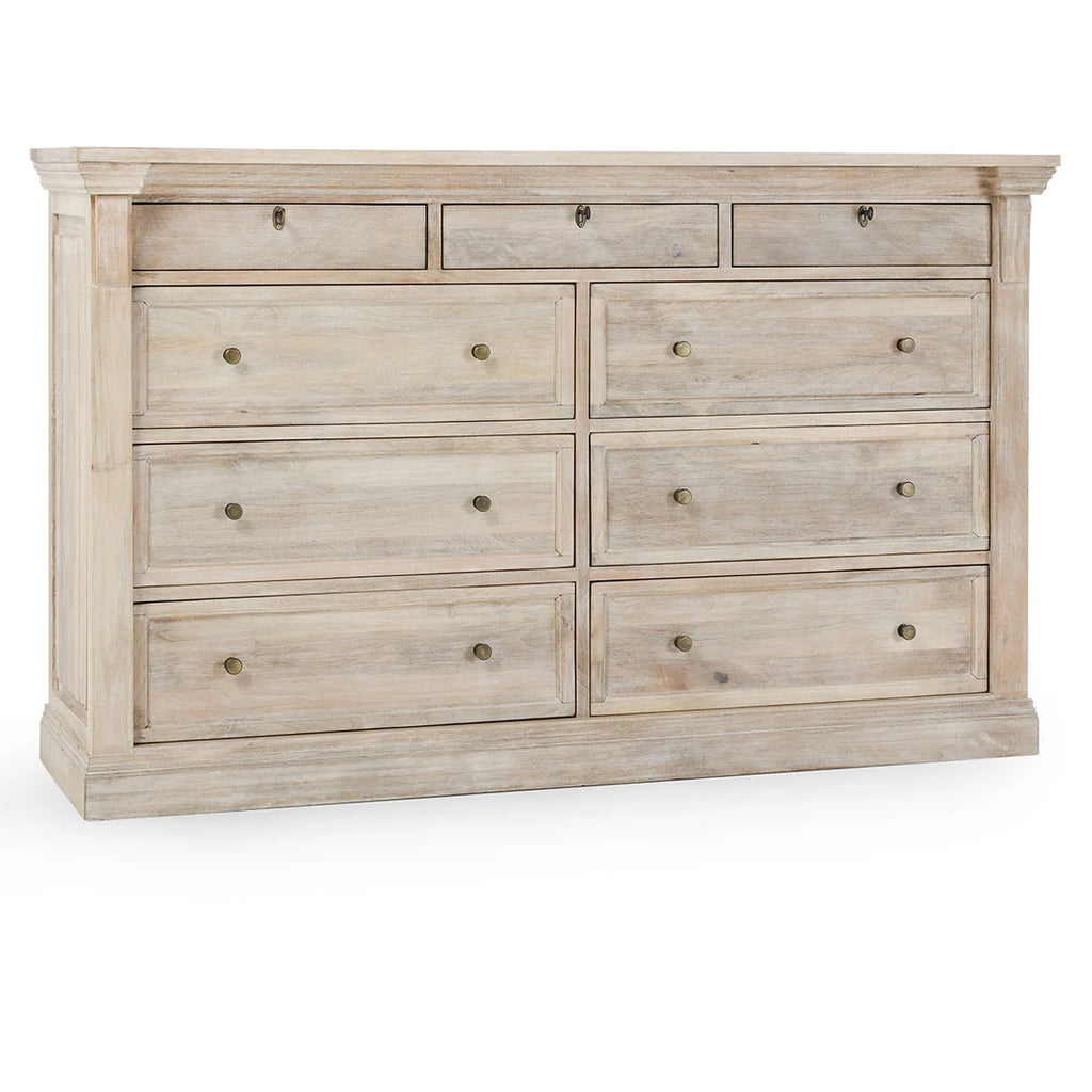 Adelaide 9 Drawer Wood Dresser- White Wash - Chapin Furniture