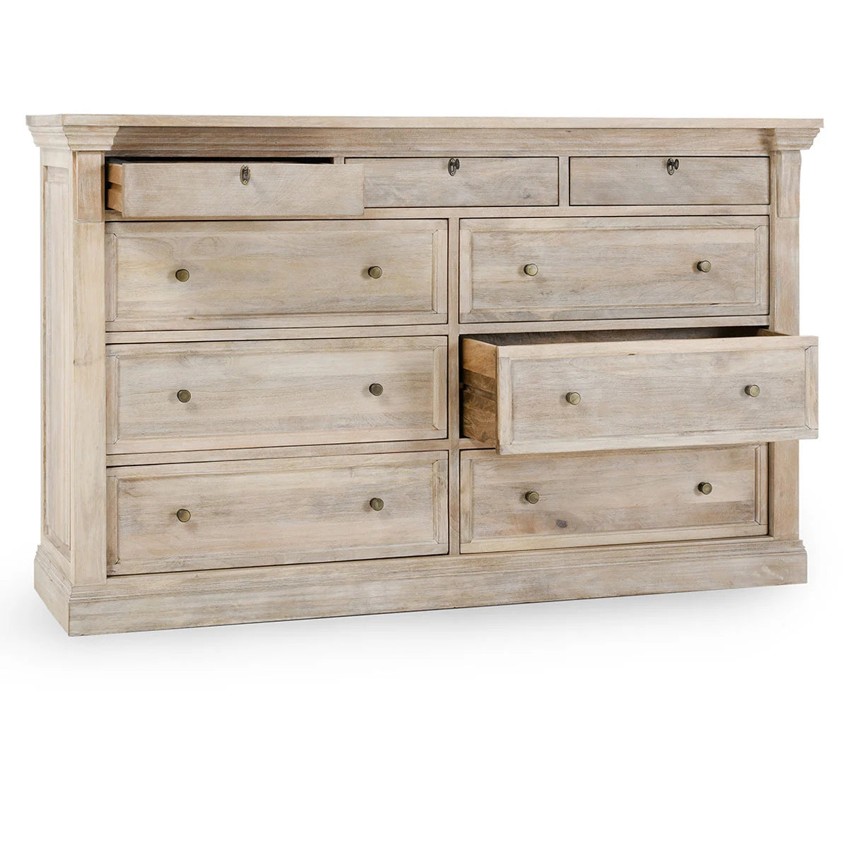 Adelaide 9 Drawer Wood Dresser- White Wash - Chapin Furniture