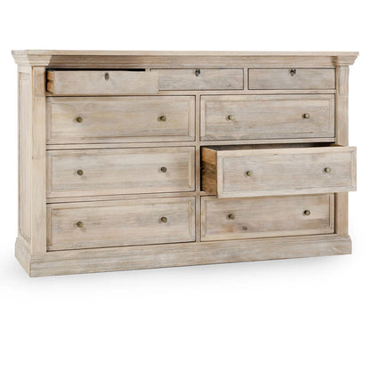Adelaide 9 Drawer Wood Dresser- White Wash - Chapin Furniture
