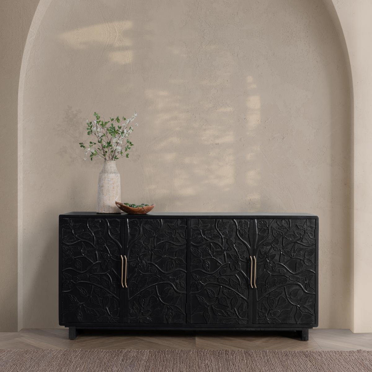 Albero Wood 4 Door Buffet - Black - Chapin Furniture