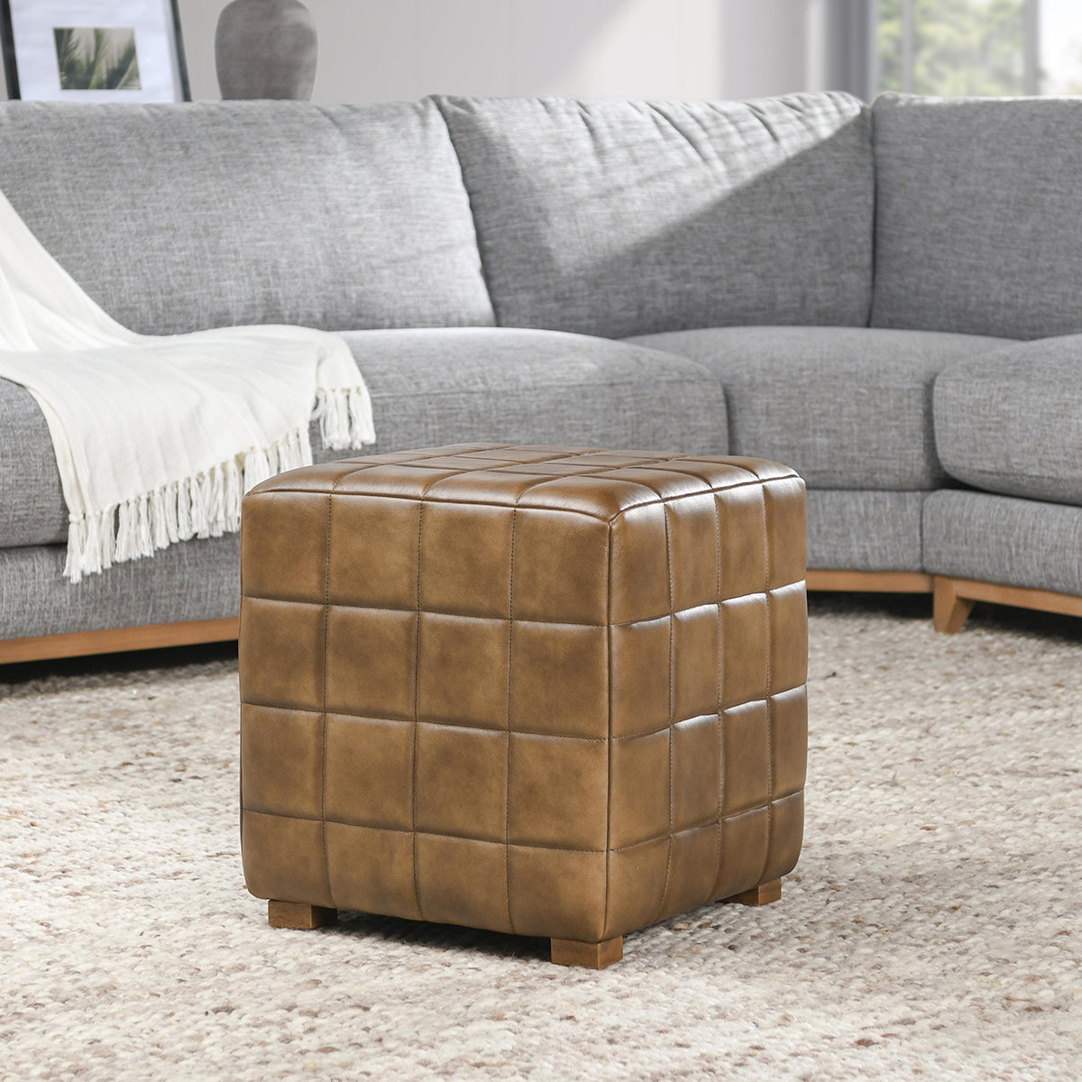 Carlo Leather 18" Square Ottoman - Chapin Furniture