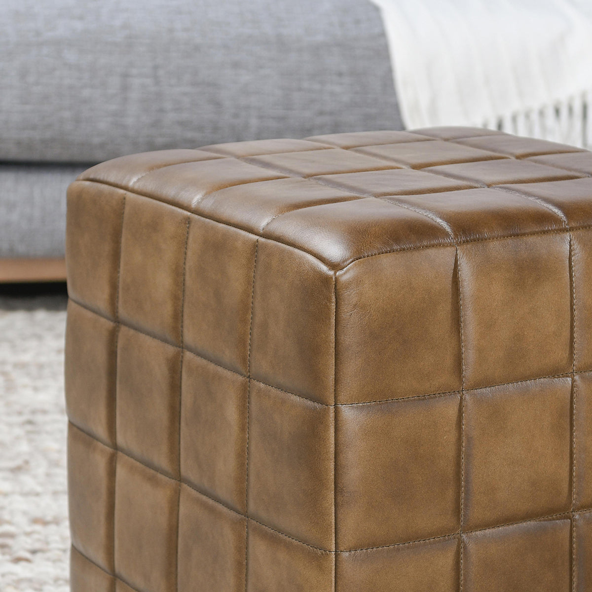 Carlo Leather 18" Square Ottoman - Chapin Furniture