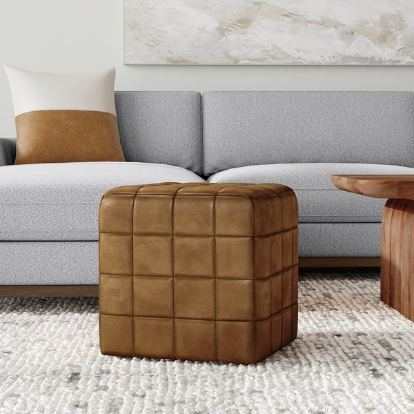 Carlo Leather 18" Square Ottoman - Chapin Furniture
