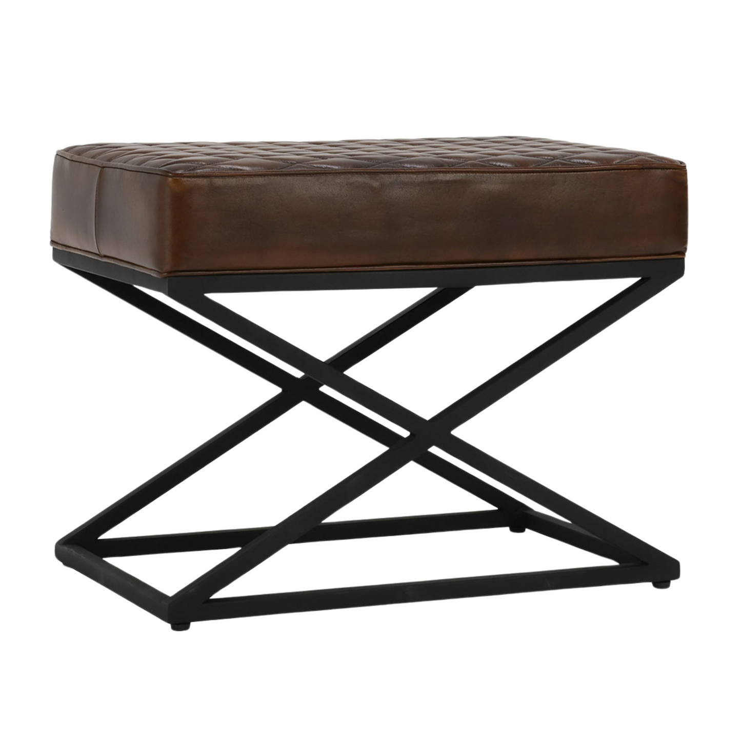 Bruno Leather Rectangle Stool - Rustic Brown - Chapin Furniture