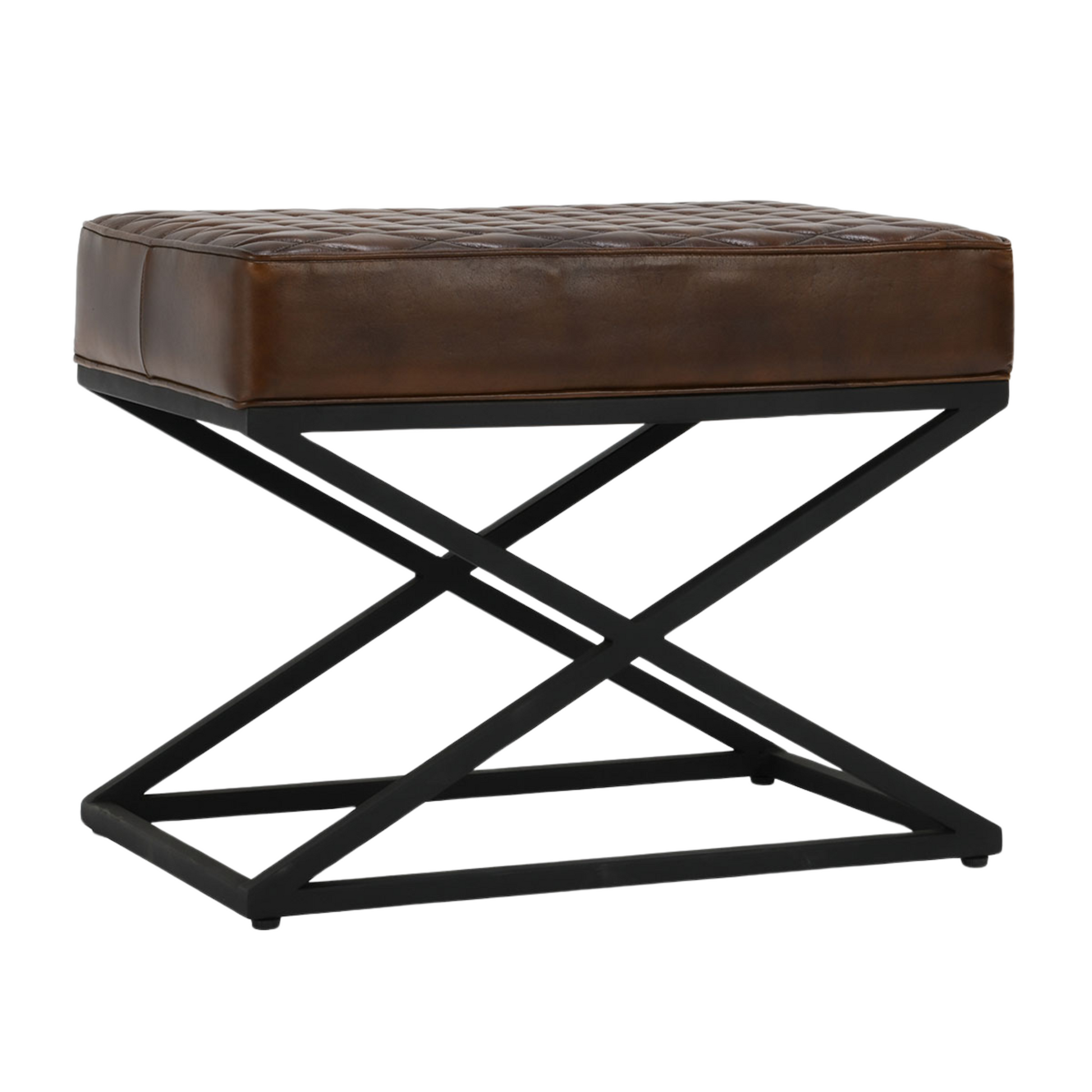 Bruno Leather Rectangle Stool - Rustic Brown - Chapin Furniture