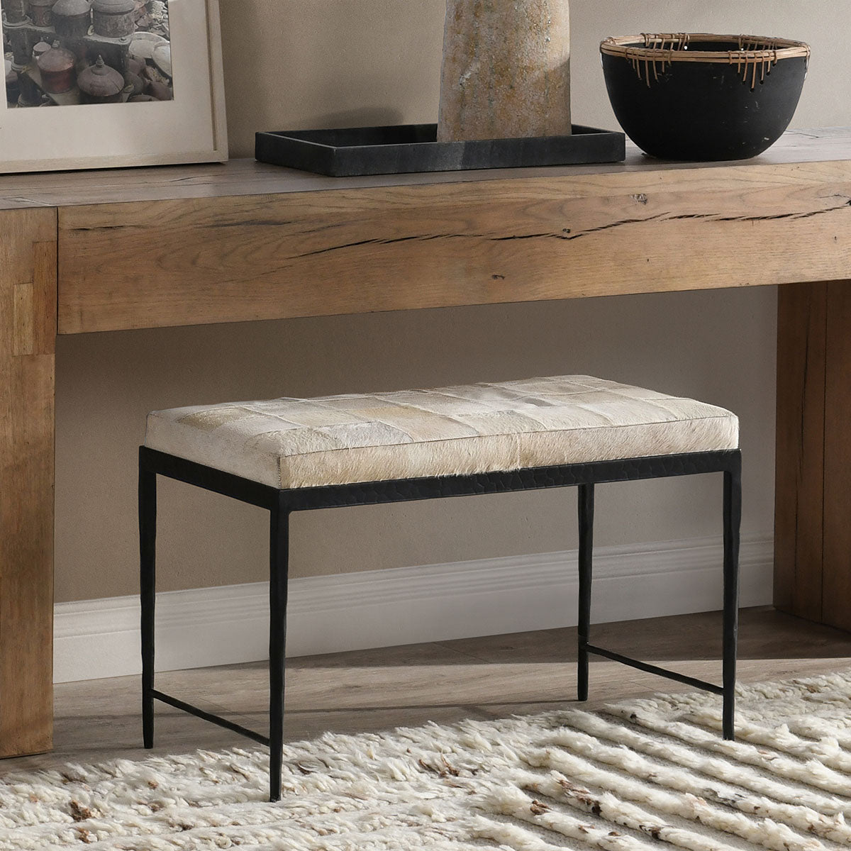 Achen Hide 28" Bench- Ivory - Chapin Furniture