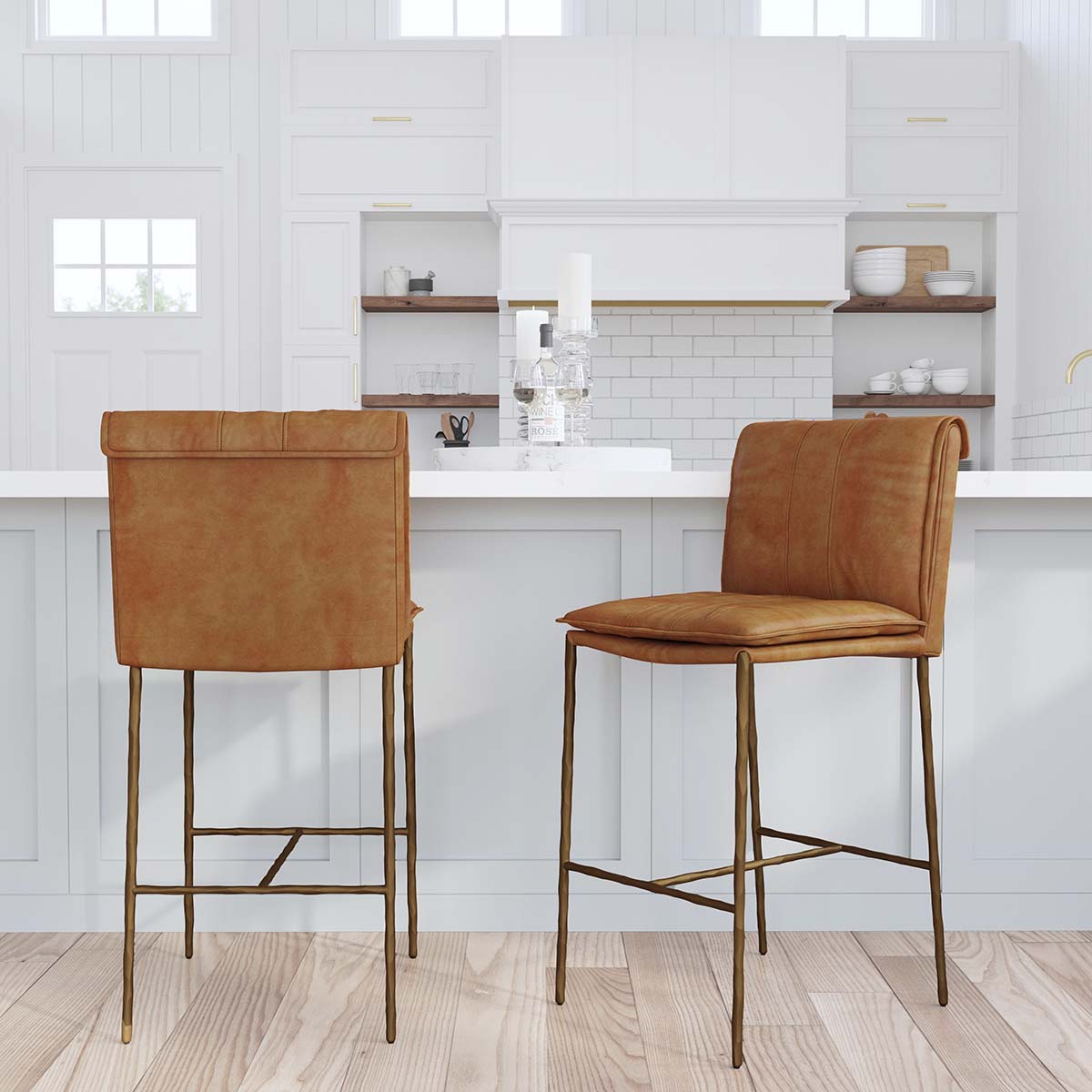 Mayer 26" Counter Stool- Tan Leather - Chapin Furniture