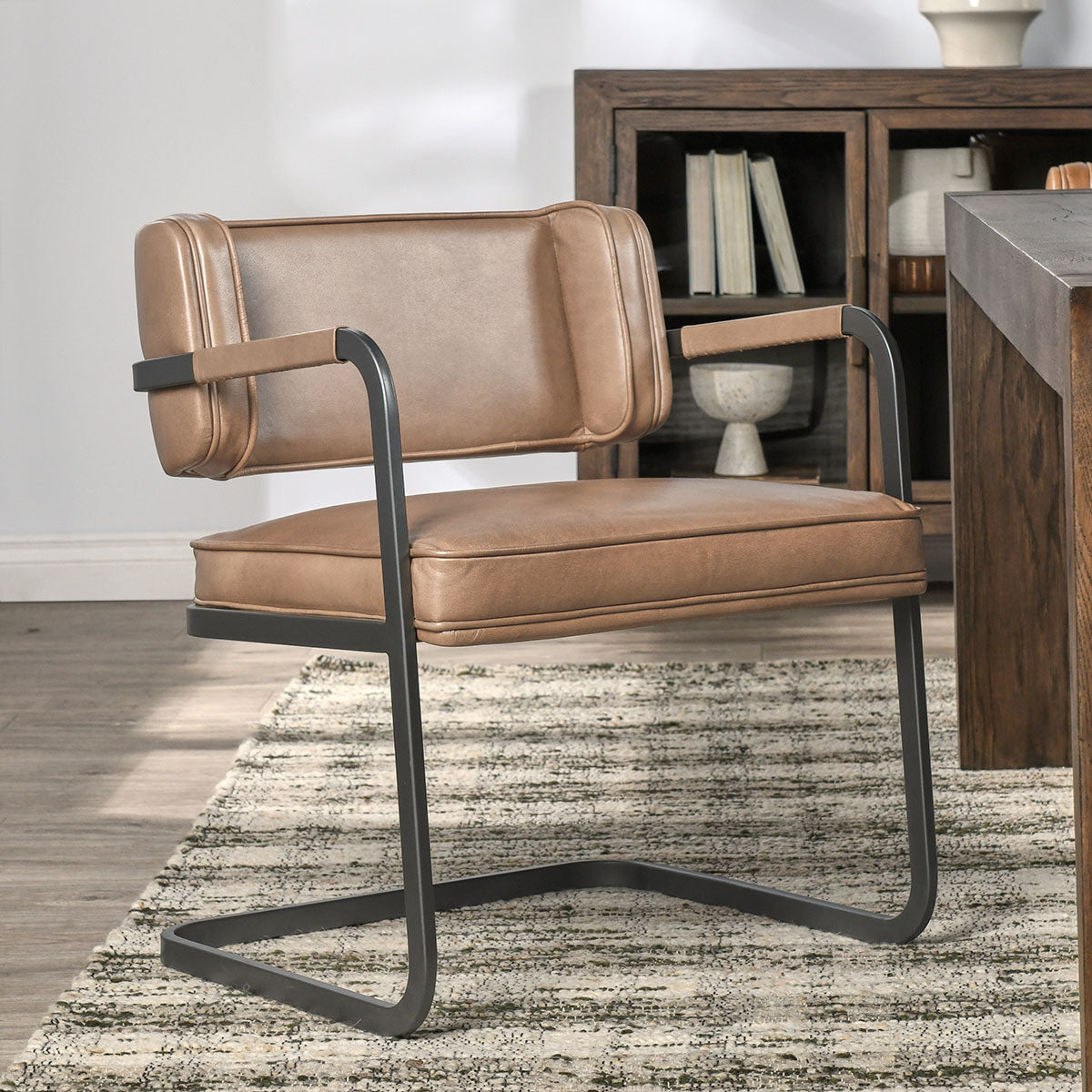 Fonda Leather Dining Arm Chair- Tan - Chapin Furniture