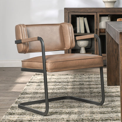 Fonda Leather Dining Arm Chair- Tan - Chapin Furniture