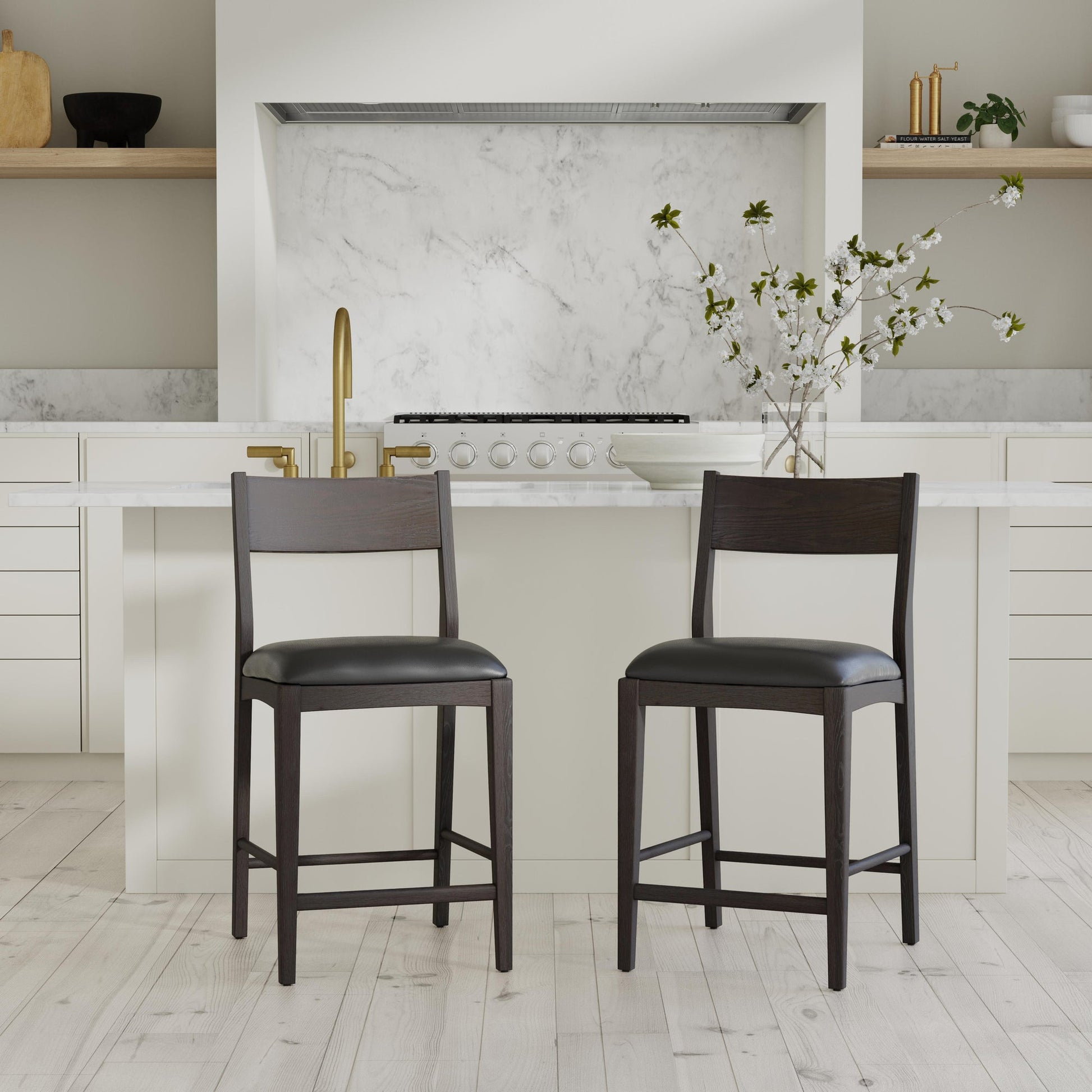 Rooney Leather/Wood Stool - Chapin Furniture