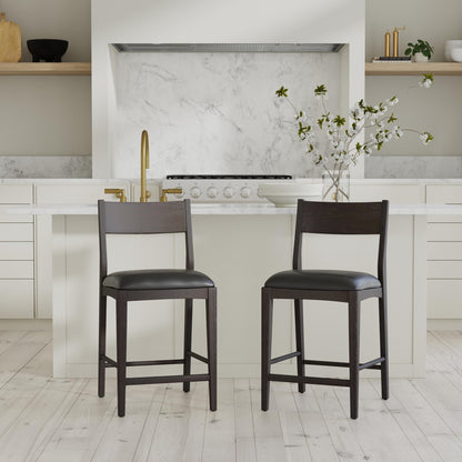 Rooney Leather/Wood Stool - Chapin Furniture