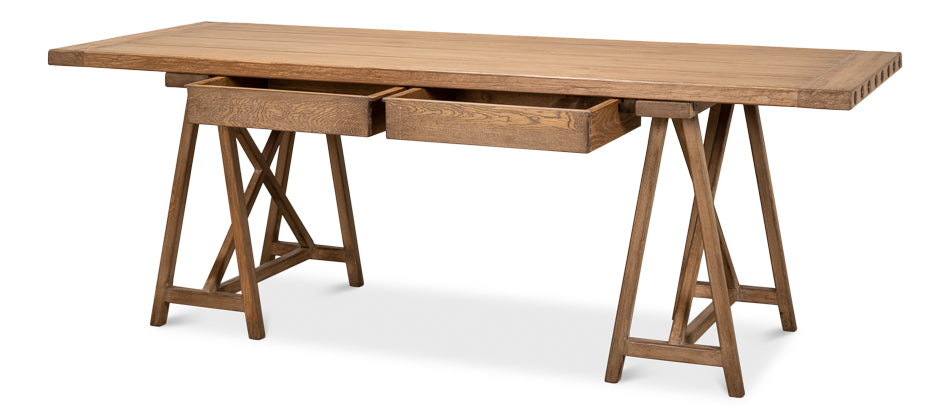 Sawhorse Desk- Natural Polished Old Pine - Chapin Furniture