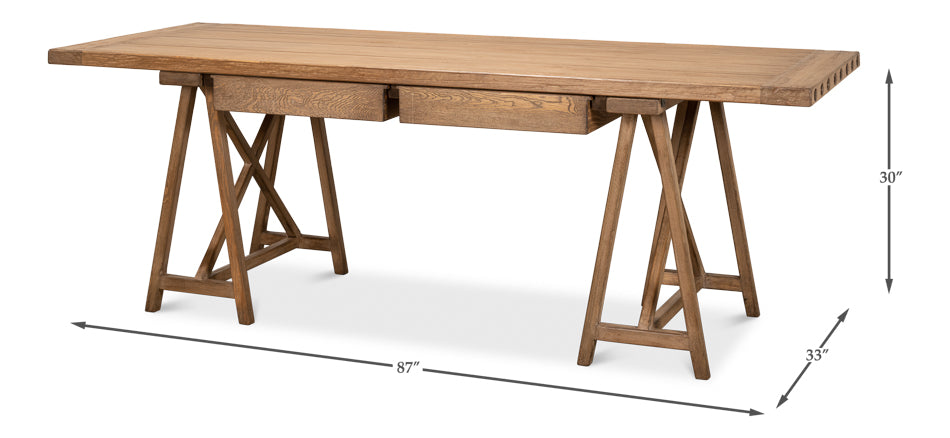 Sawhorse Desk- Natural Polished Old Pine - Chapin Furniture