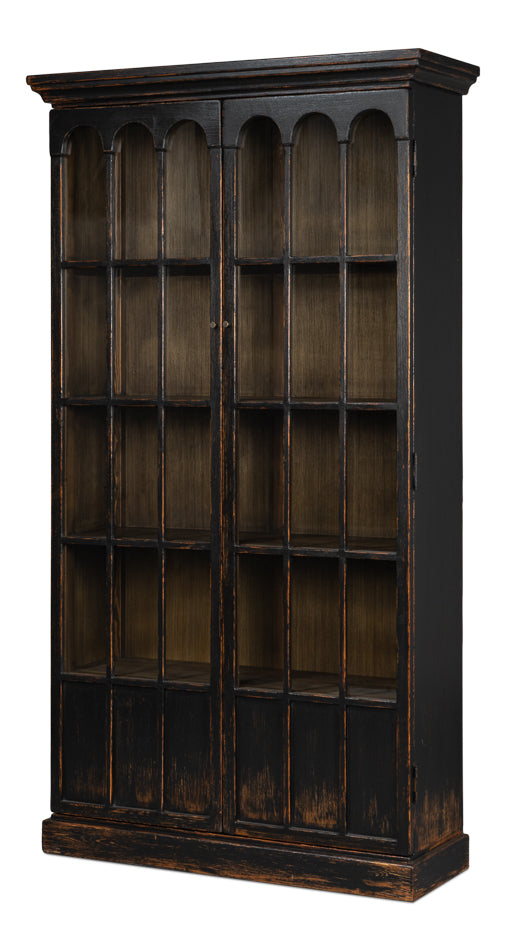 Edgar Allan Glass Bookcase- Antique Black - Chapin Furniture