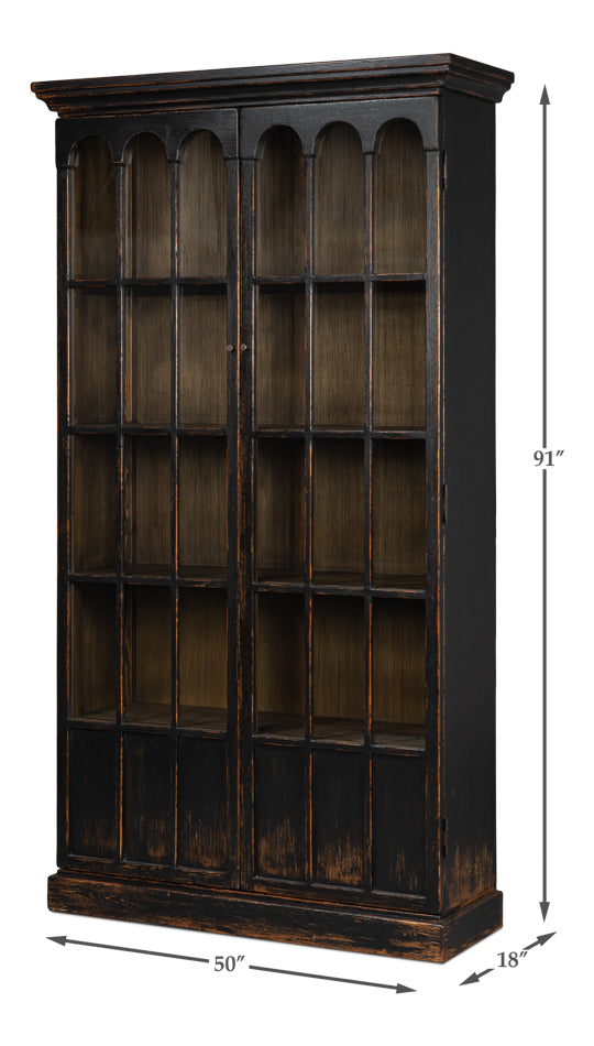 Edgar Allan Glass Bookcase- Antique Black - Chapin Furniture