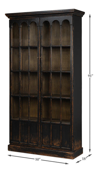Edgar Allan Glass Bookcase- Antique Black - Chapin Furniture