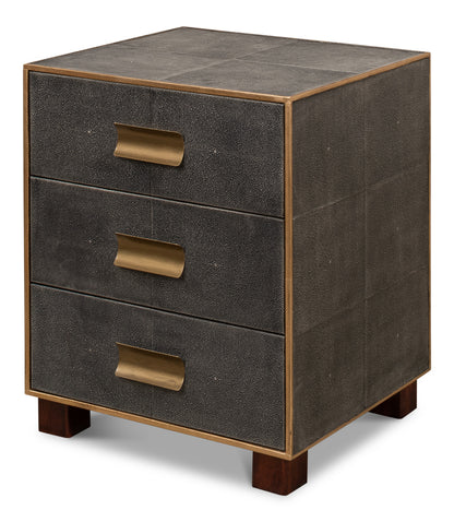 Gideon Shagreen 3 Drawer Side Table- Grey - Chapin Furniture