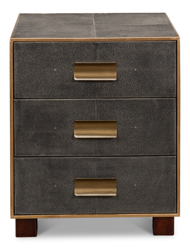 Gideon Shagreen 3 Drawer Side Table- Grey - Chapin Furniture