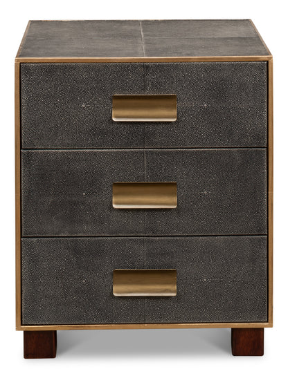 Gideon Shagreen 3 Drawer Side Table- Grey - Chapin Furniture