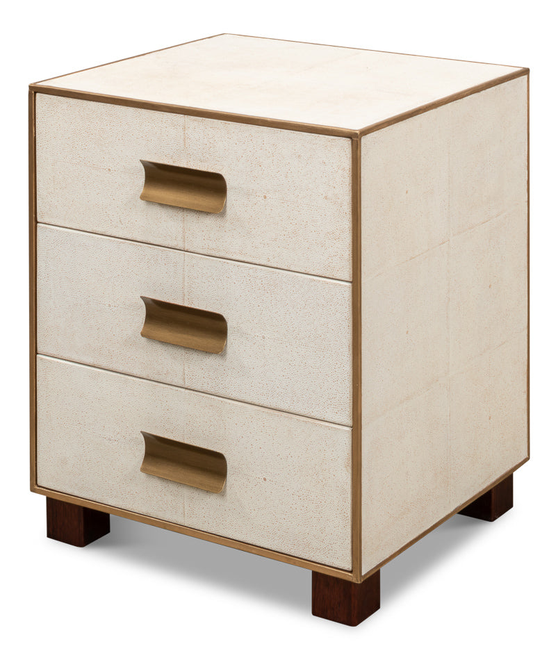 Shagreen 3 Drawer Side Table- Osprey White - Chapin Furniture