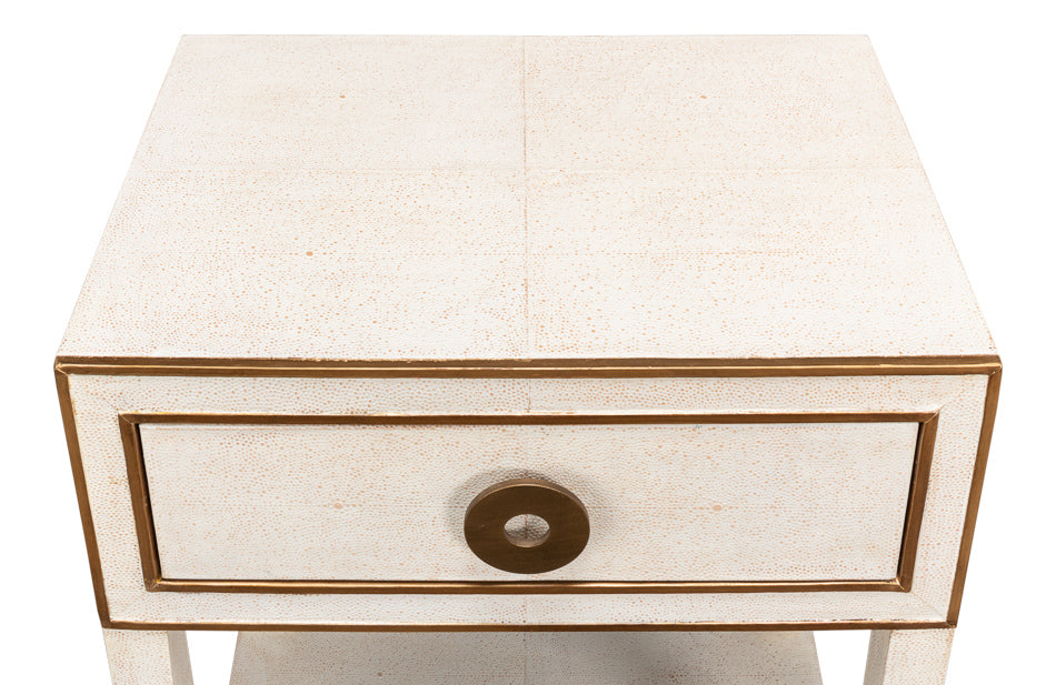 Gabriella Shagreen Nightstand- Osprey White - Chapin Furniture