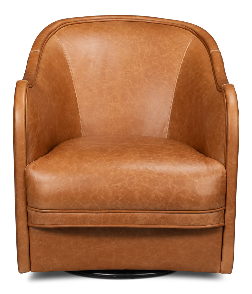 Braxton Leather Swivel Chair- Brown - Chapin Furniture