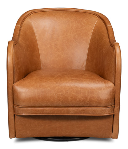 Braxton Leather Swivel Chair- Brown - Chapin Furniture