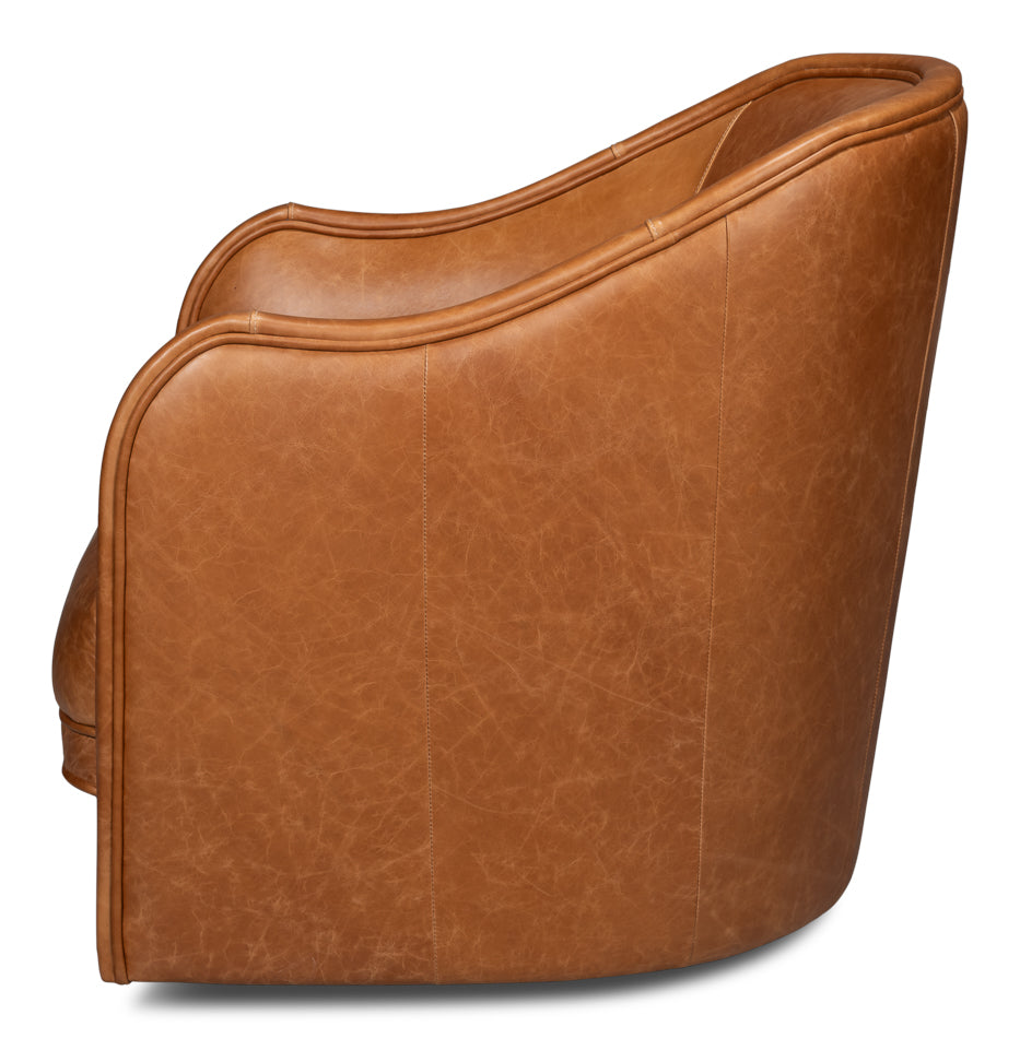 Braxton Leather Swivel Chair- Brown - Chapin Furniture