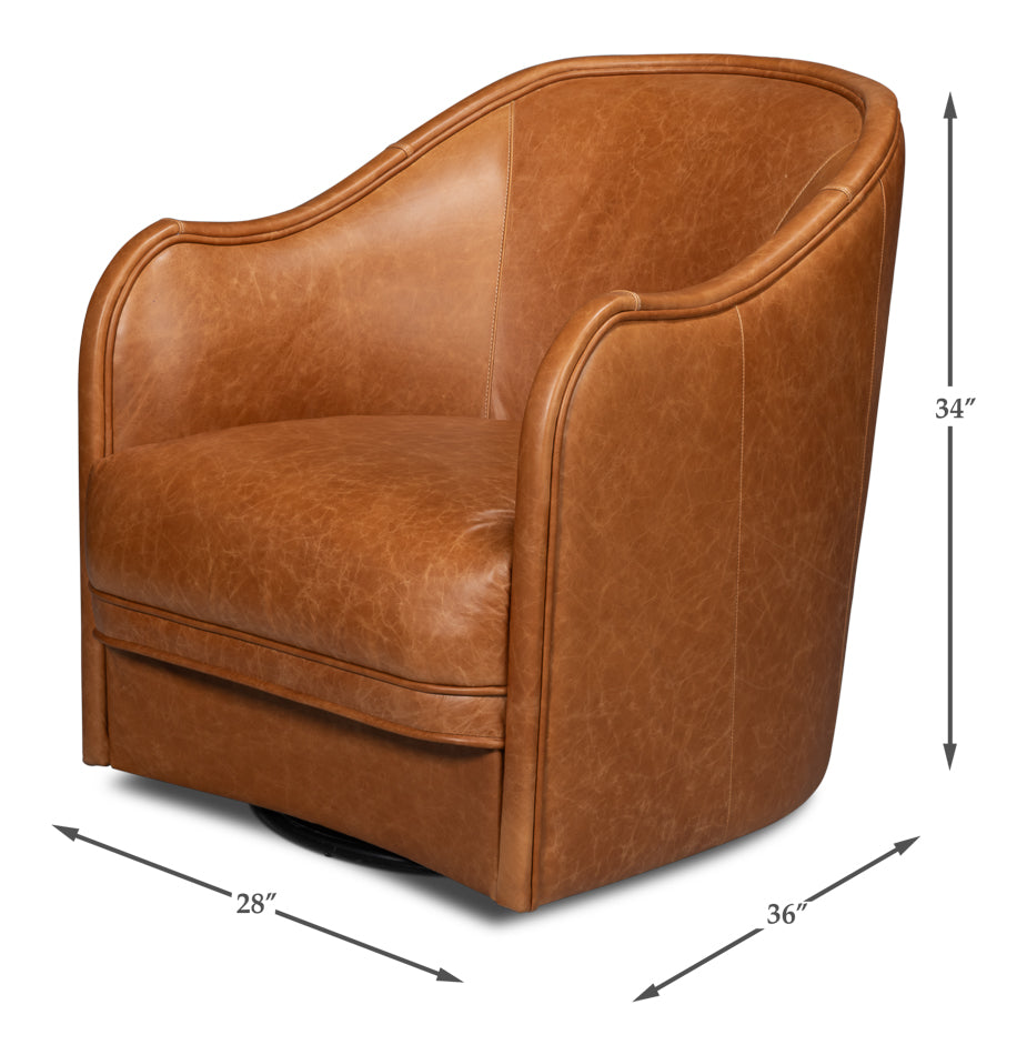 Braxton Leather Swivel Chair- Brown - Chapin Furniture
