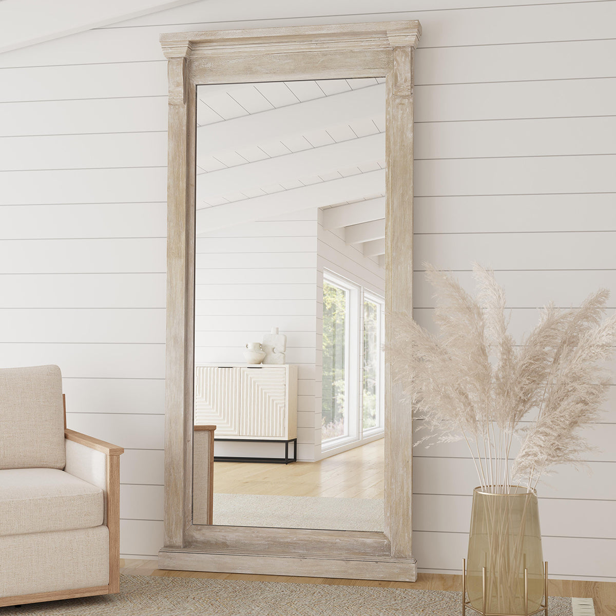 Adelaide Floor Mirror- White Wash - Chapin Furniture