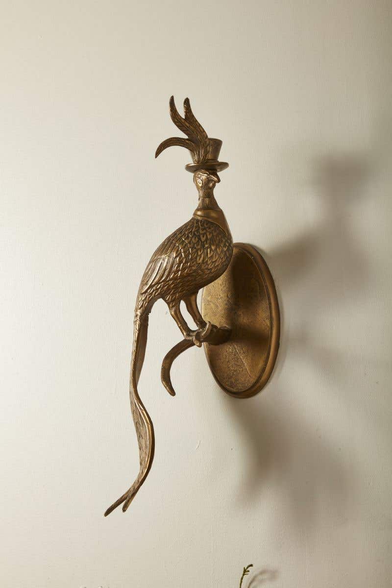 E + E Wall Mount | Emerson the Peacock in Antique Gold - Chapin Furniture