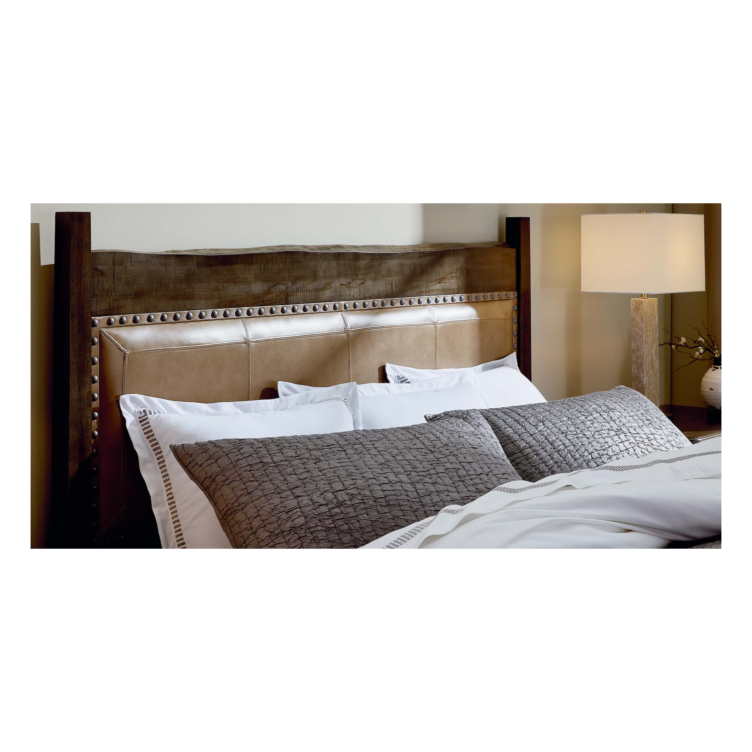 Benchmade Heritage Live Edge Leather Upholstered Bed or Headboard - Thumbnail 4
