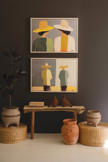 Set of 2 Framed Men and Women in Hats Paintings - Chapin Furniture
