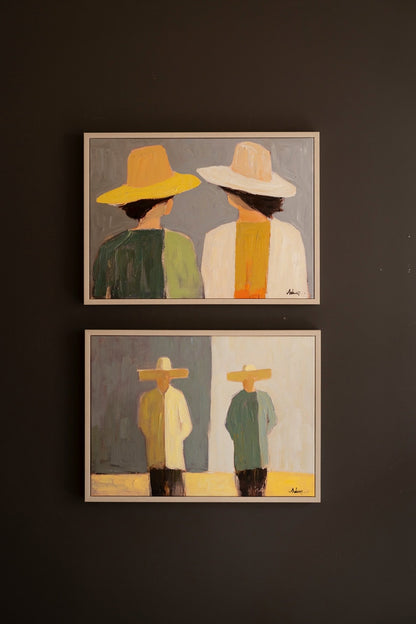 Set of 2 Framed Men and Women in Hats Paintings - Chapin Furniture