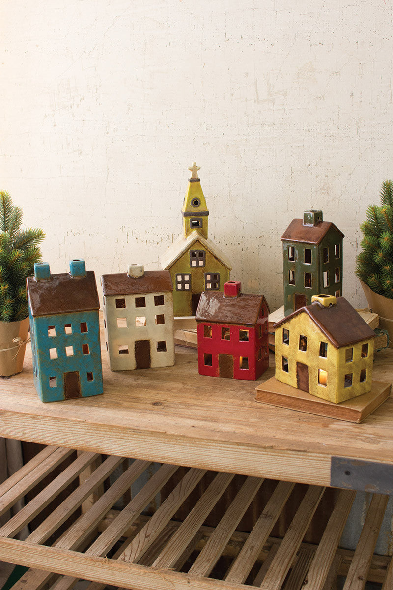 Set of 6 Colorful Ceramic Village - Chapin Furniture