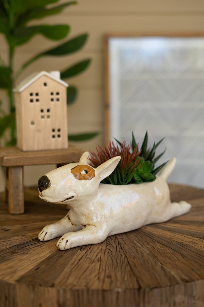 Ceramic Bull Terrier Planter - Chapin Furniture