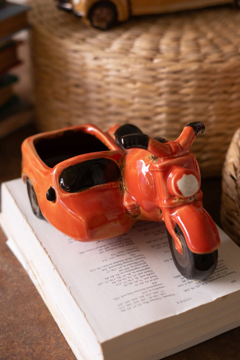 Ceramic Motorcycle with Sidecar Planter - Chapin Furniture