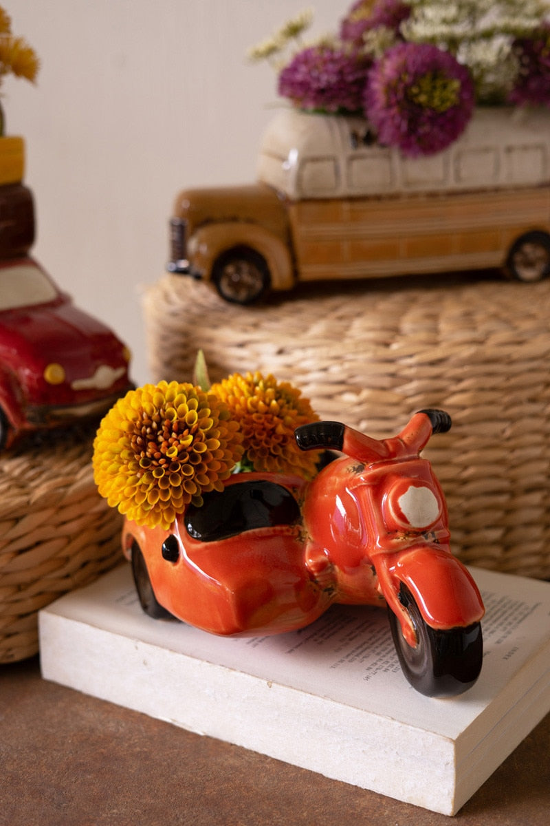 Ceramic Motorcycle with Sidecar Planter - Chapin Furniture